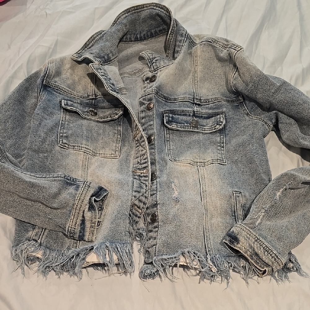 Light Blue Distressed Jean Jacket Cropped
